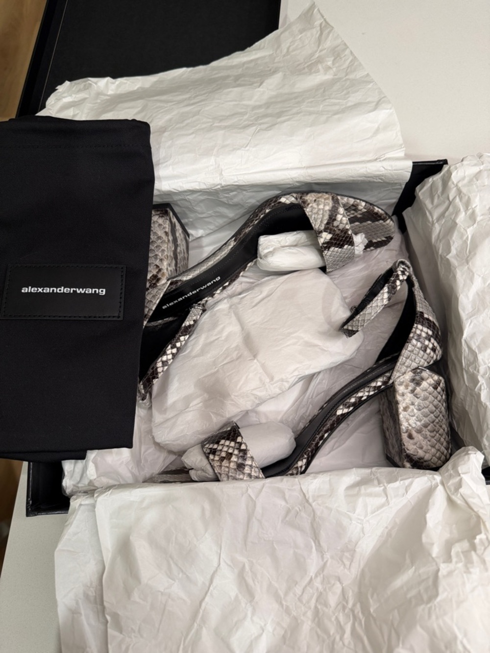 Alexander Wang Snakeskin Abby Leather Block Heel Snake Print Sandal Sz 7.5 + Box